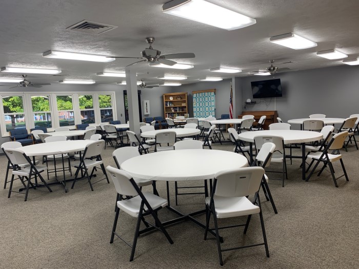 Picture of the new tables and chairs set up in the Community Room